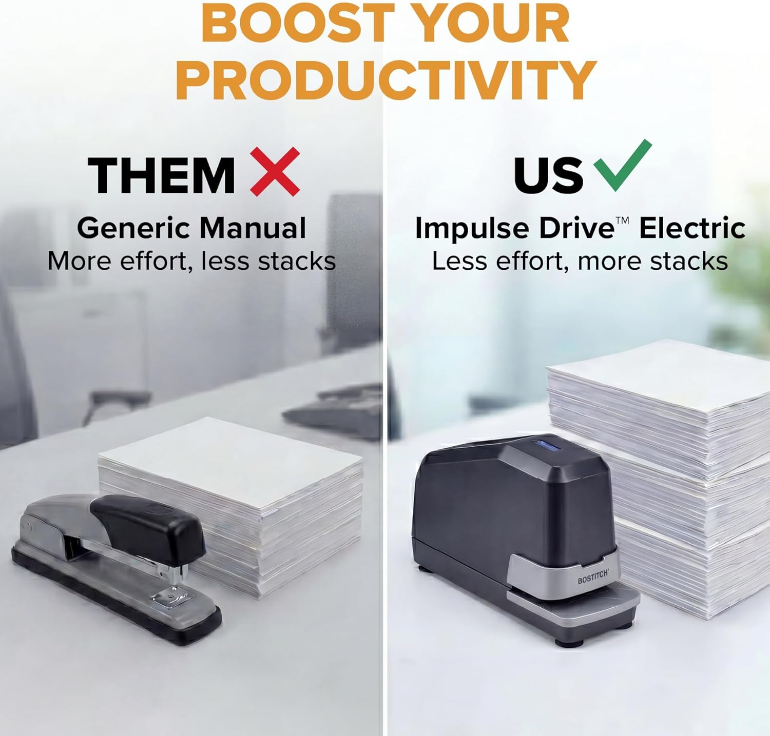 image:imageBostitch Office Impulse Heavy Duty Electric Stapler Value Pack 45 Sheet Capacity Includes 5000 Staples amp Staple Remover NoJam Faster Stapling Black1Pack