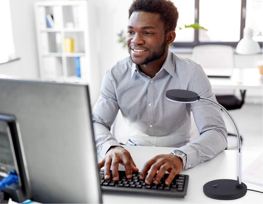 image:imageBostitch Office LED Metal Gooseneck Desk Lamp Flicker Free Adjustable Head VLED1800BK Black