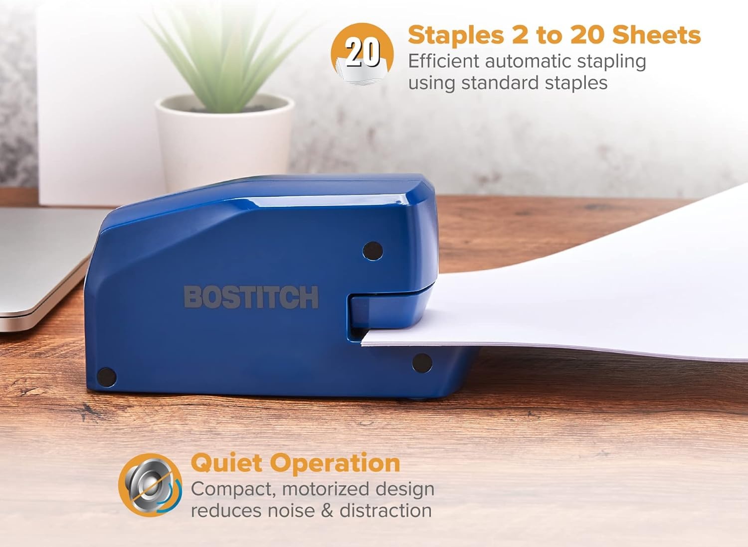 image:imageBostitch Office Portable Electric Stapler 20 Sheets AC or Battery Powered Includes 1250 Staples BlueBlue