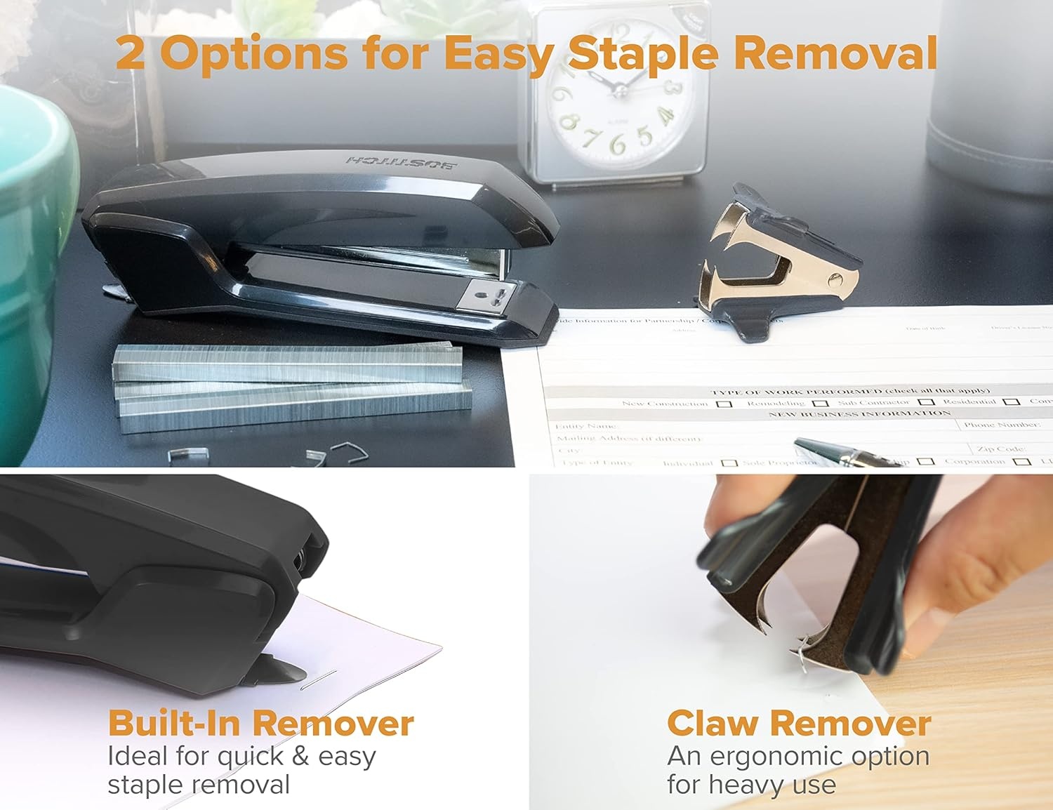 image:imageBostitch Office Ascend 3 in 1 Stapler Integrated Remover amp Staple Storage 420 Staples Included 20 Sheet Capacity Lightweight MagentaBlack Value Pack