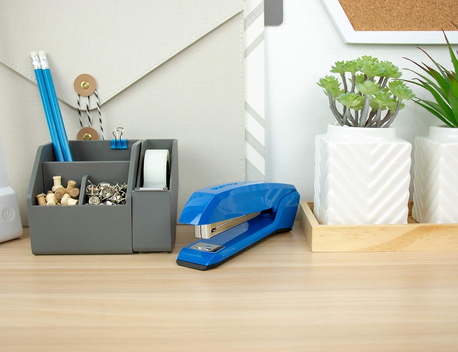 image:imageBostitch Office Ascend 3 in 1 Stapler Integrated Remover amp Staple Storage 420 Staples Included 20 Sheet Capacity Lightweight MagentaBlue