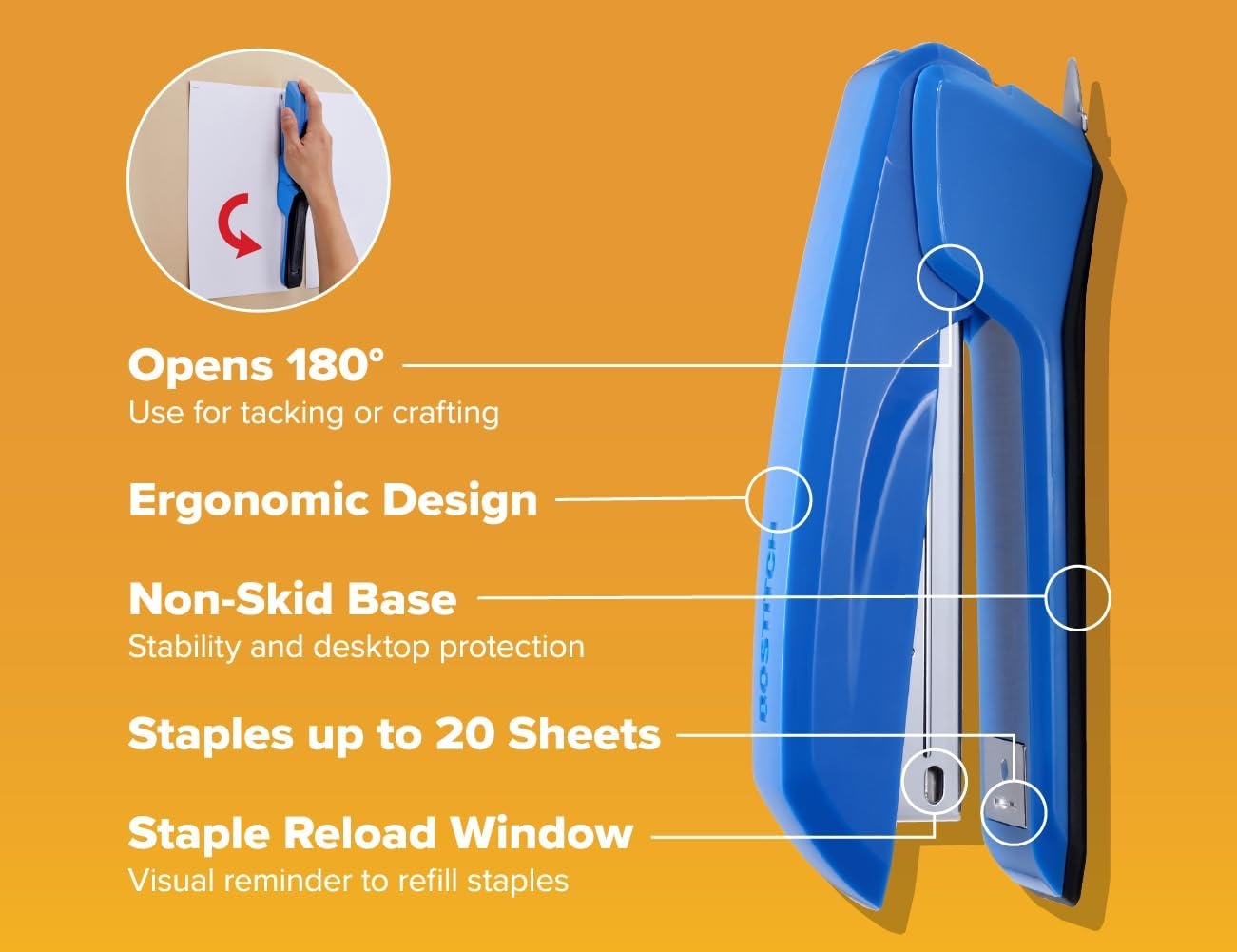 image:imageBostitch Office Ascend 3 in 1 Stapler Integrated Remover amp Staple Storage 420 Staples Included 20 Sheet Capacity Lightweight MagentaBlue Value Pack