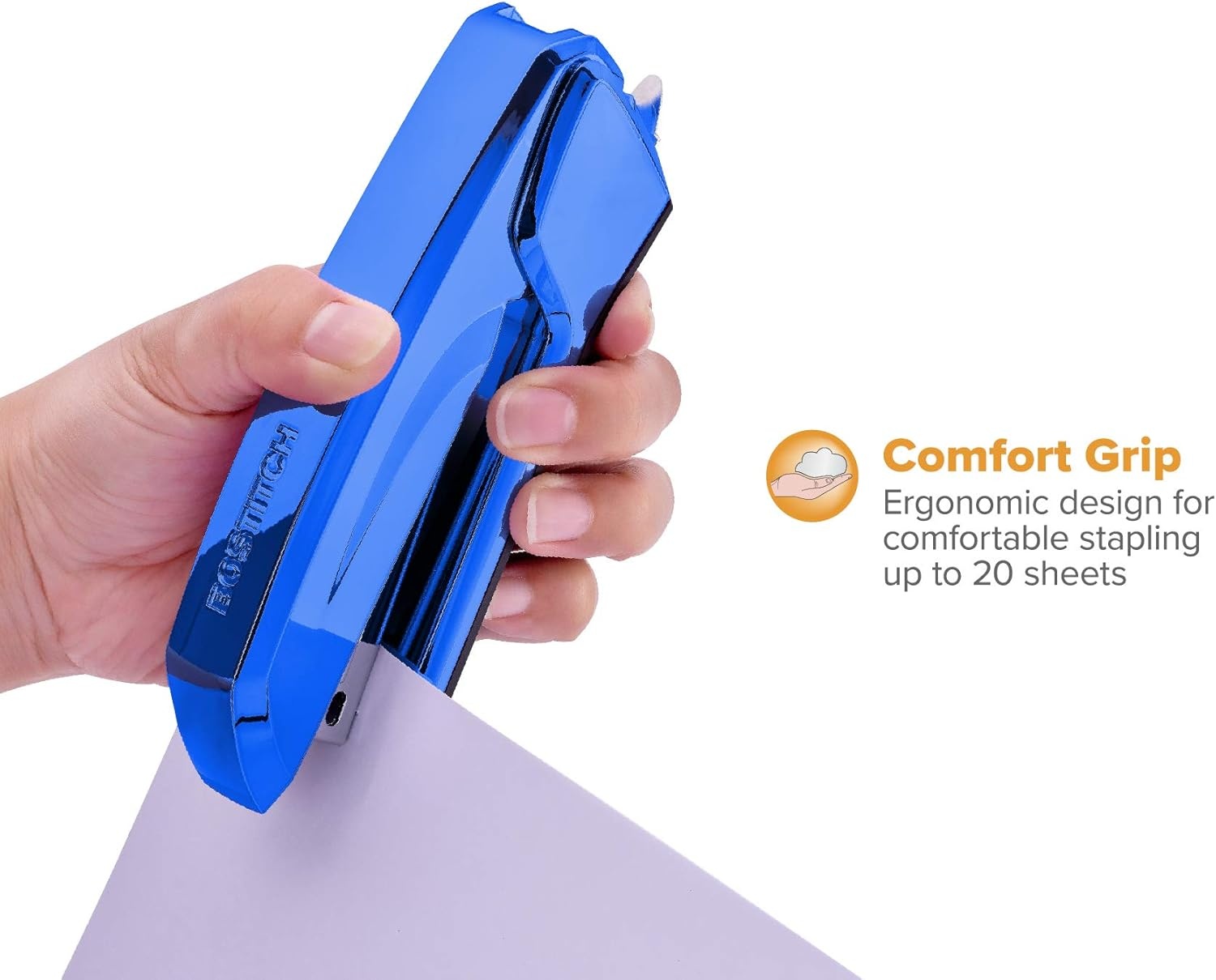 image:imageBostitch Office Ascend 3 in 1 Stapler Integrated Remover amp Staple Storage 420 Staples Included 20 Sheet Capacity Lightweight MagentaMetallic Blue