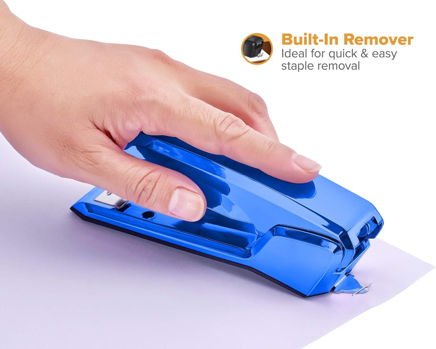 image:imageBostitch Office Ascend 3 in 1 Stapler Integrated Remover amp Staple Storage 420 Staples Included 20 Sheet Capacity Lightweight MagentaMetallic Blue