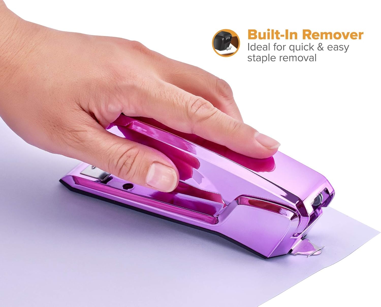 image:imageBostitch Office Ascend 3 in 1 Stapler Integrated Remover amp Staple Storage 420 Staples Included 20 Sheet Capacity Lightweight MagentaMetallic Purple
