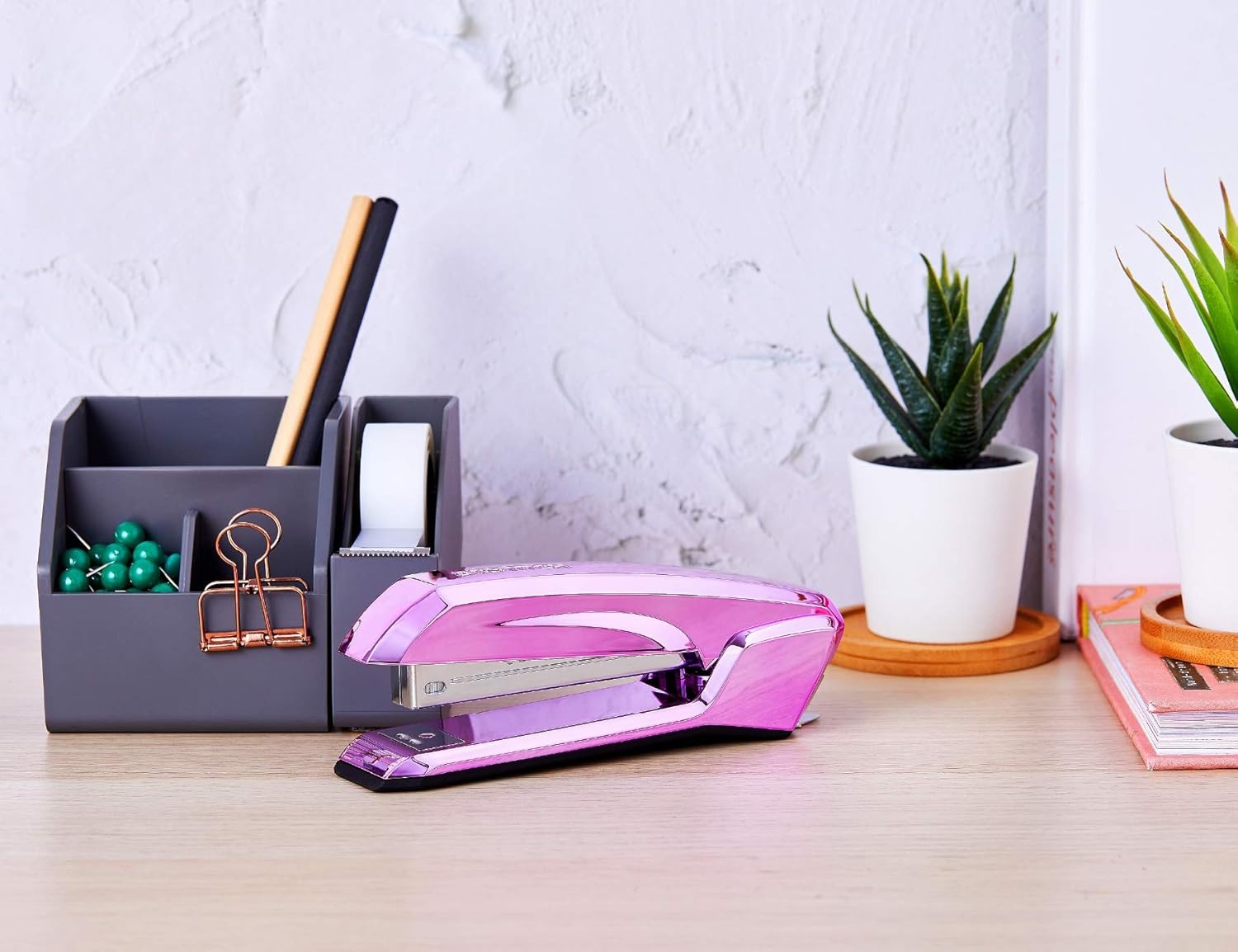 image:imageBostitch Office Ascend 3 in 1 Stapler Integrated Remover amp Staple Storage 420 Staples Included 20 Sheet Capacity Lightweight MagentaMetallic Purple