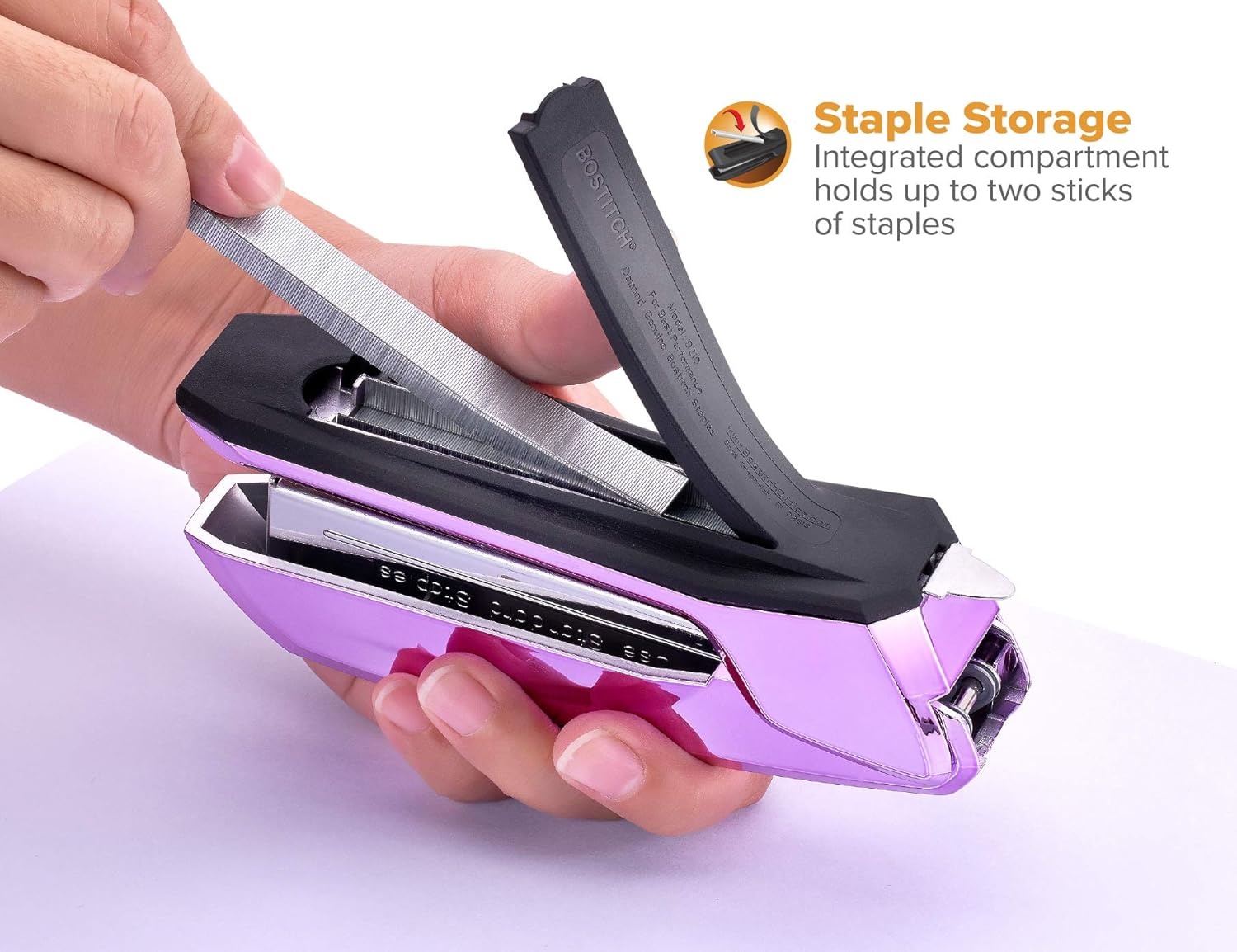 image:imageBostitch Office Ascend 3 in 1 Stapler Integrated Remover amp Staple Storage 420 Staples Included 20 Sheet Capacity Lightweight MagentaMetallic Purple