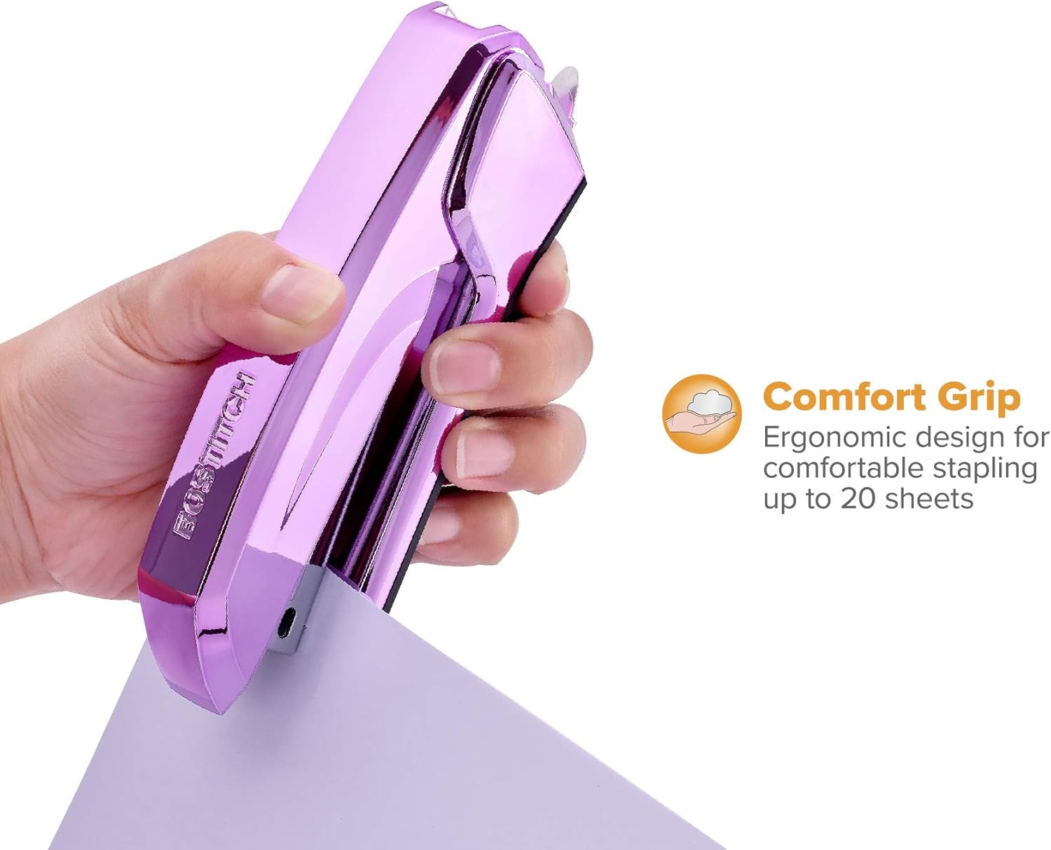 image:imageBostitch Office Ascend 3 in 1 Stapler Integrated Remover amp Staple Storage 420 Staples Included 20 Sheet Capacity Lightweight MagentaMetallic Purple