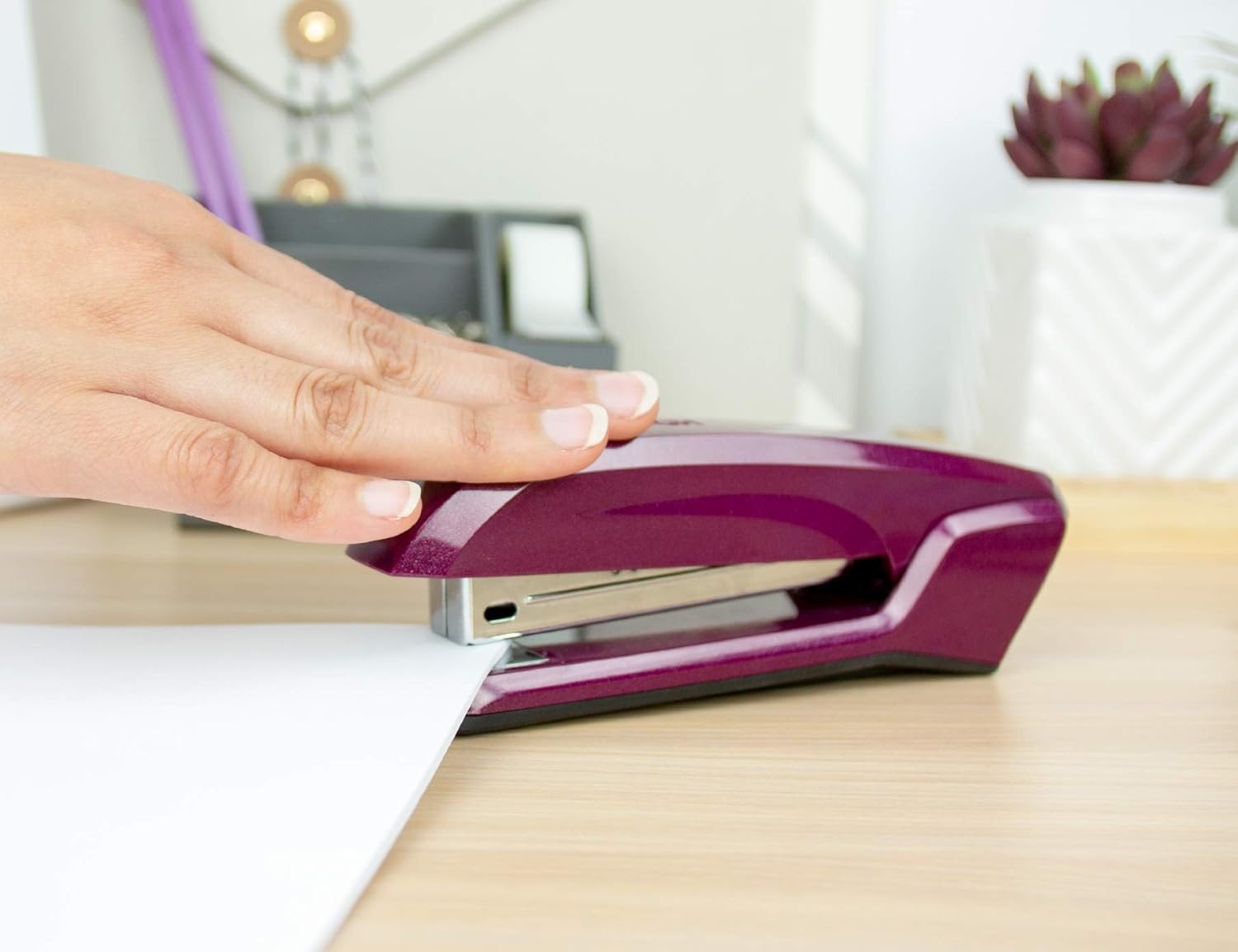 image:imageBostitch Office Ascend 3 in 1 Stapler Integrated Remover amp Staple Storage 420 Staples Included 20 Sheet Capacity Lightweight MagentaPurple