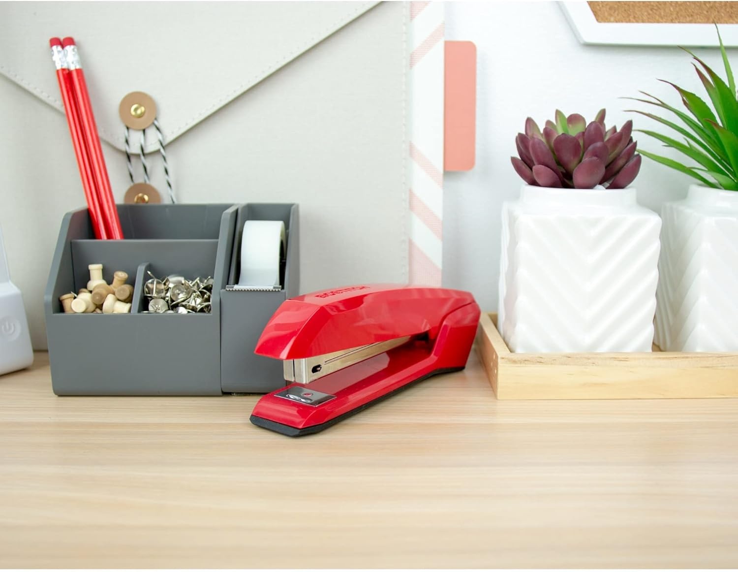 image:imageBostitch Office Ascend 3 in 1 Stapler Integrated Remover amp Staple Storage 420 Staples Included 20 Sheet Capacity Lightweight MagentaRed