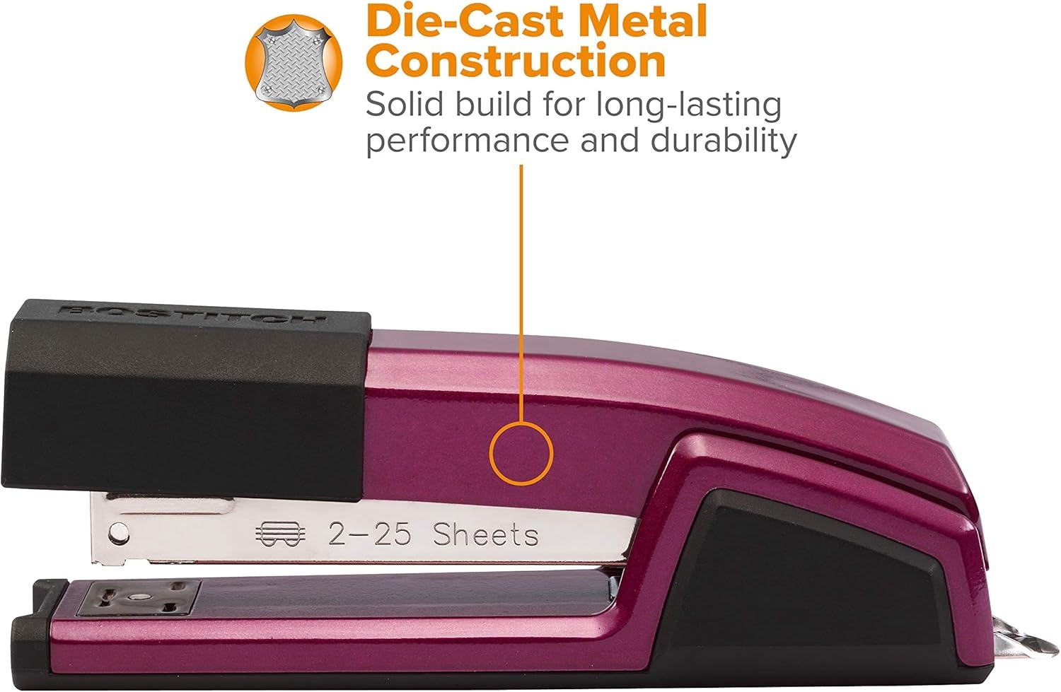 image:imageBostitch Office Epic Metal 3 in 1 Stapler 25 Sheet Capacity Includes 210 Staples in Staple Storage Compartment amp Integrated RemoverMagenta