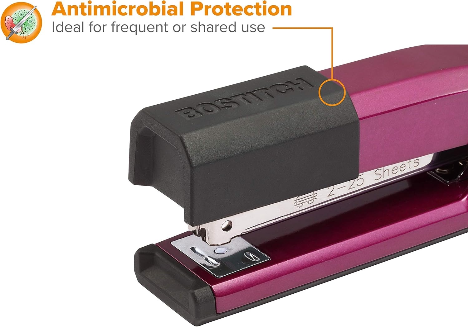 image:imageBostitch Office Epic Metal 3 in 1 Stapler 25 Sheet Capacity Includes 210 Staples in Staple Storage Compartment amp Integrated RemoverMagenta