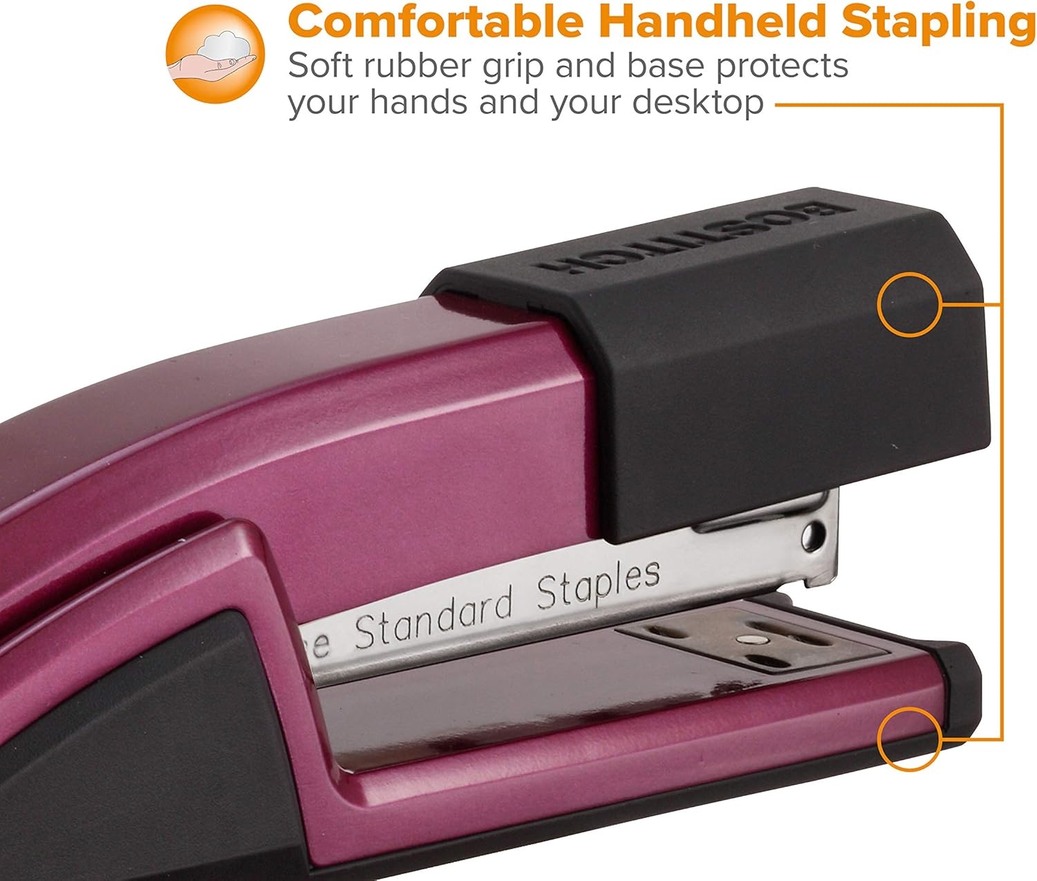 image:imageBostitch Office Epic Metal 3 in 1 Stapler 25 Sheet Capacity Includes 210 Staples in Staple Storage Compartment amp Integrated RemoverMagenta