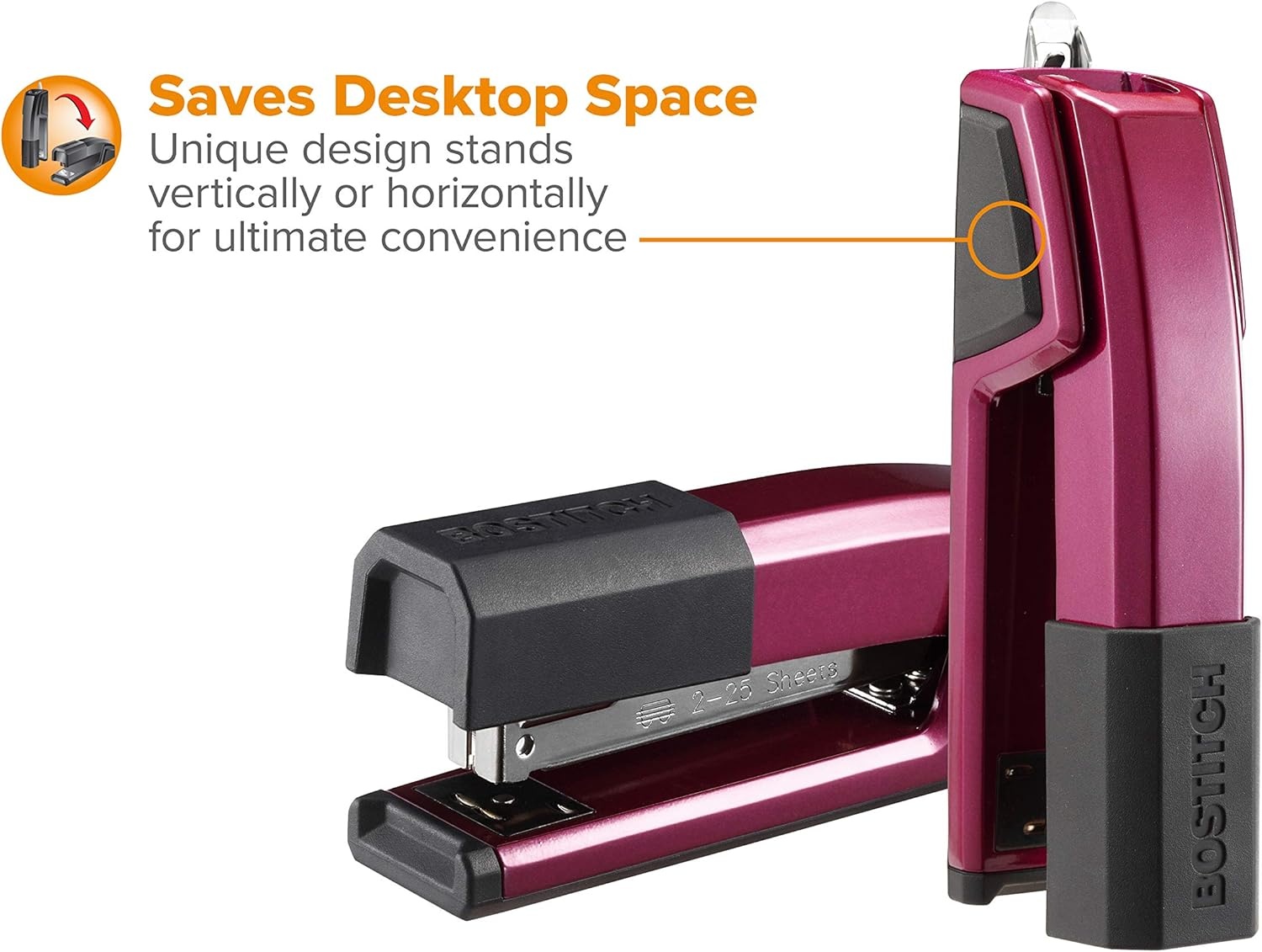 image:imageBostitch Office Epic Metal 3 in 1 Stapler 25 Sheet Capacity Includes 210 Staples in Staple Storage Compartment amp Integrated RemoverMagenta