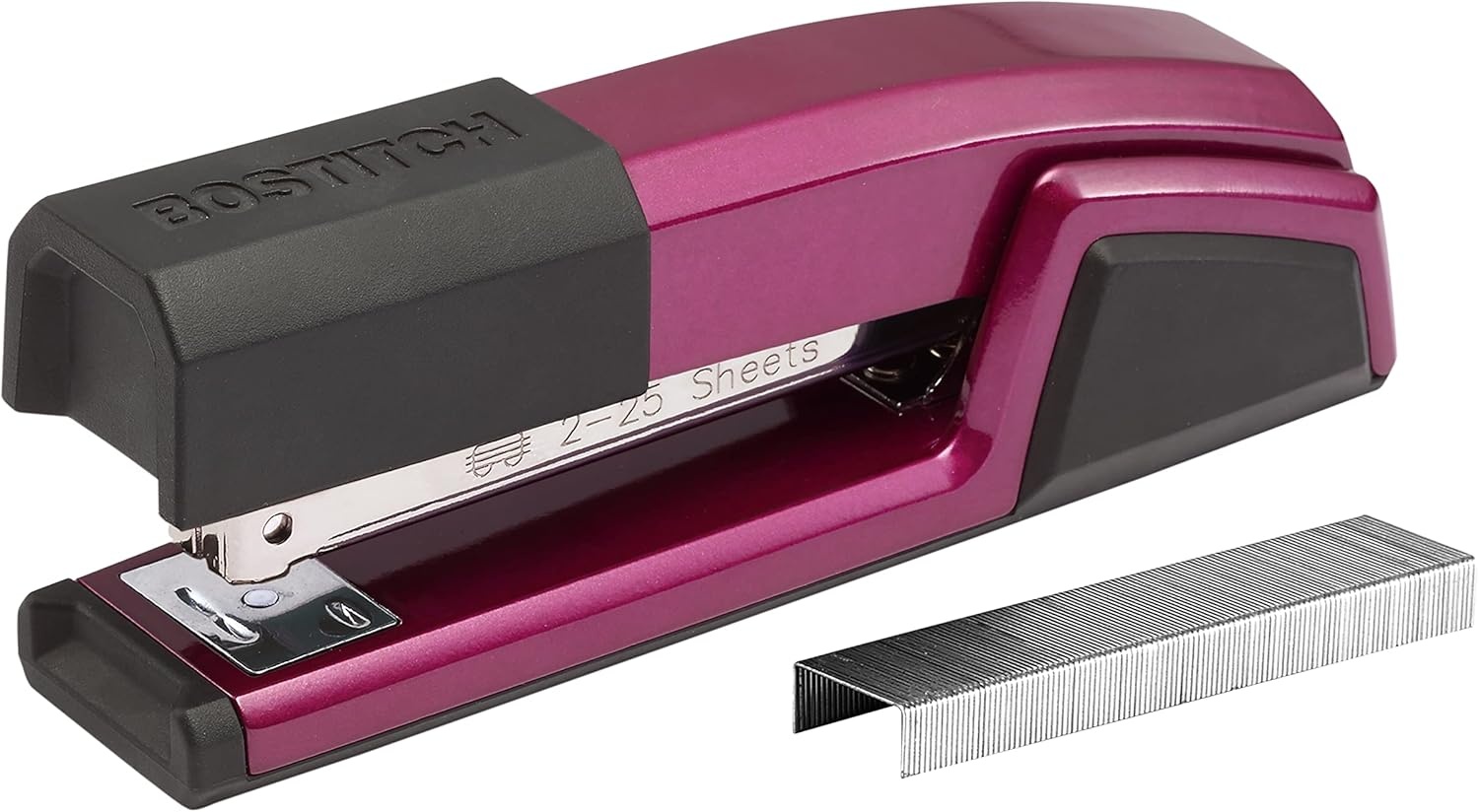 image:imageBostitch Office Epic Metal 3 in 1 Stapler 25 Sheet Capacity Includes 210 Staples in Staple Storage Compartment amp Integrated RemoverMagenta