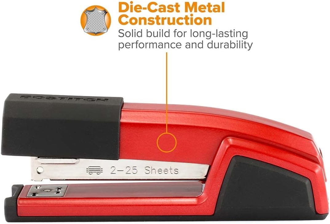 image:imageBostitch Office Epic Metal 3 in 1 Stapler 25 Sheet Capacity Includes 210 Staples in Staple Storage Compartment amp Integrated RemoverRed