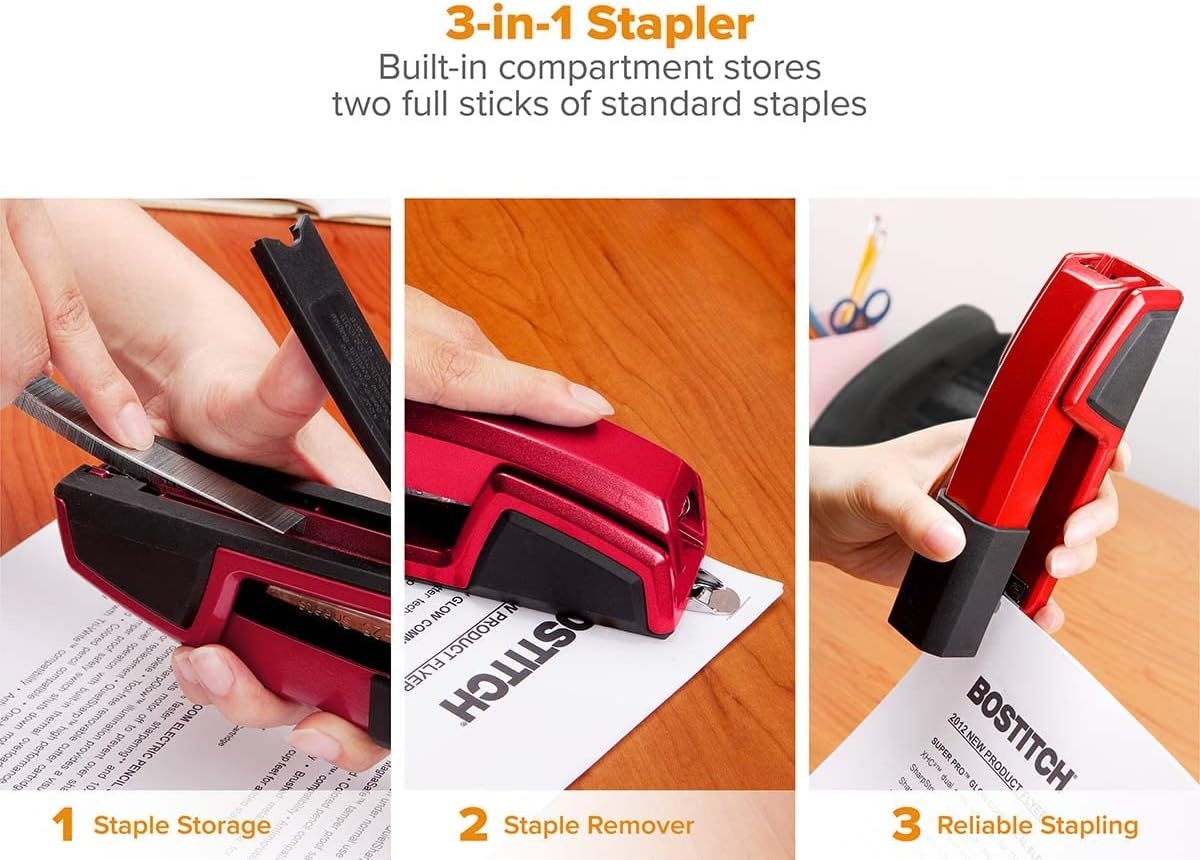 image:imageBostitch Office Epic Metal 3 in 1 Stapler 25 Sheet Capacity Includes 210 Staples in Staple Storage Compartment amp Integrated RemoverRed
