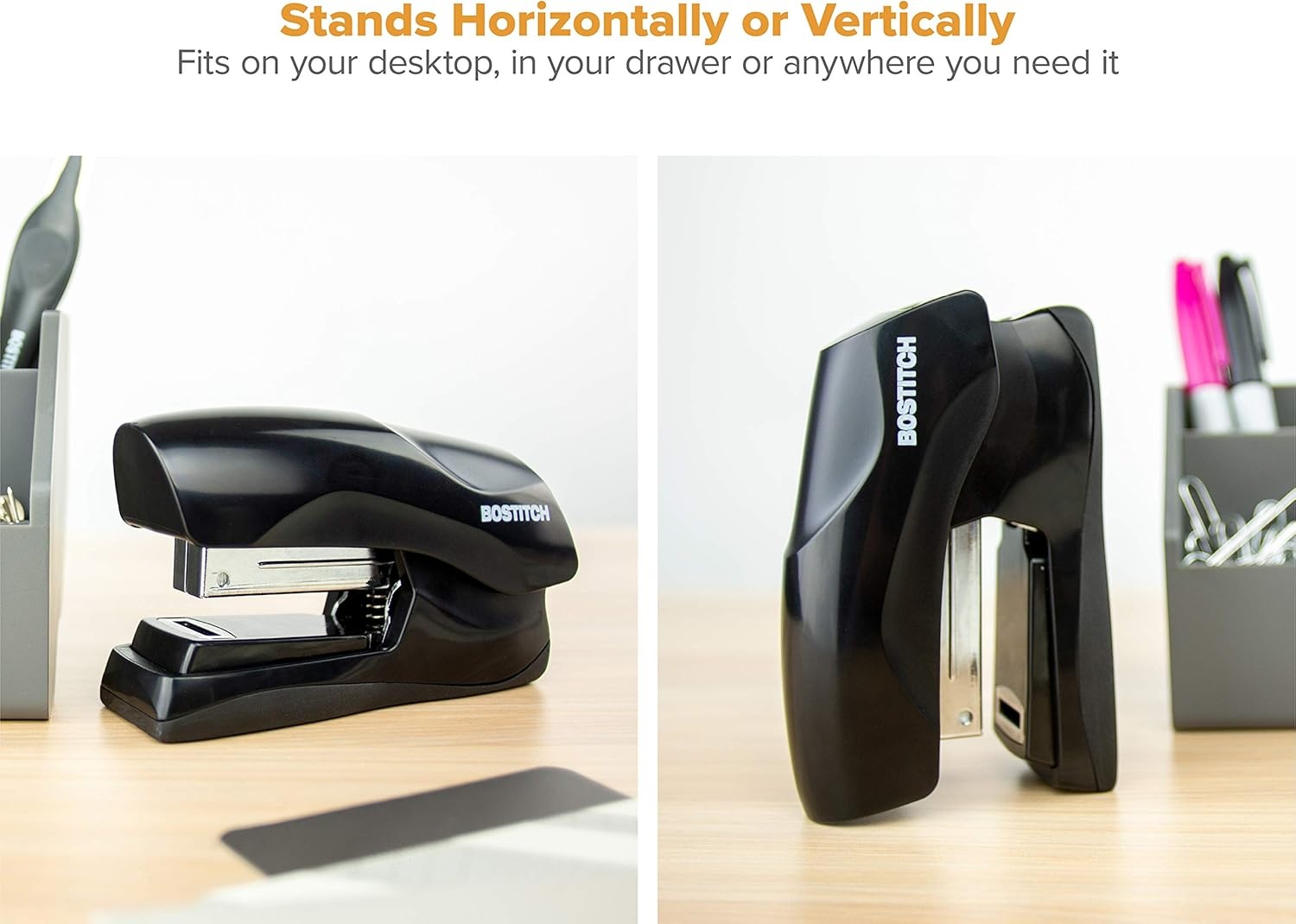 image:imageBostitch Office Heavy Duty Stapler 40 Sheet Capacity No Jam Half Strip Fits into the Palm of Your Hand For Classroom Office or Desk Black 3PackBlack Compact 3pack