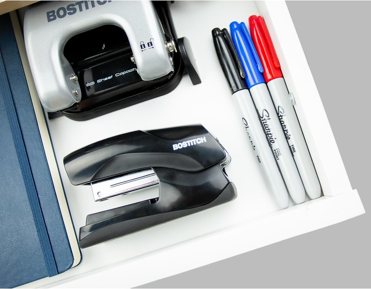 image:imageBostitch Office Heavy Duty Stapler 40 Sheet Capacity No Jam Half Strip Fits into the Palm of Your Hand For Classroom Office or Desk Black 3PackBlack