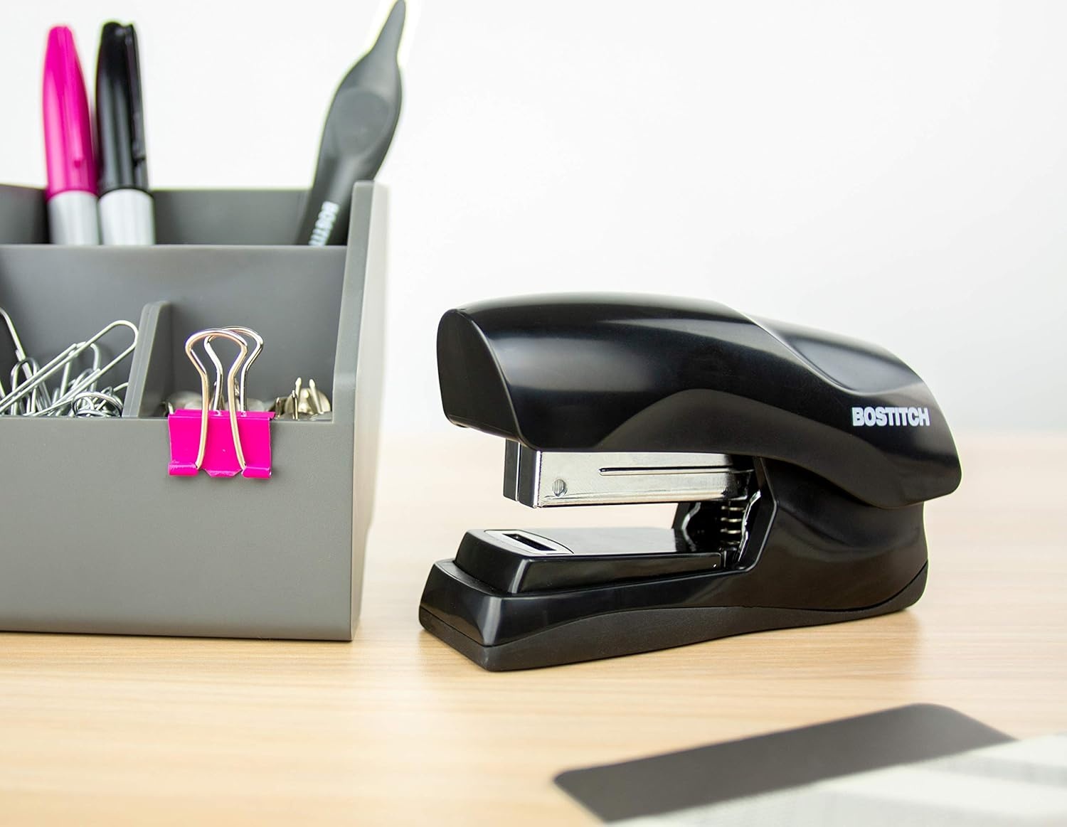 image:imageBostitch Office Heavy Duty Stapler 40 Sheet Capacity No Jam Half Strip Fits into the Palm of Your Hand For Classroom Office or Desk Black 3PackBlack