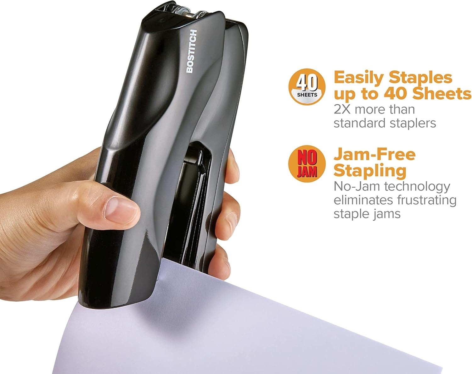 image:imageBostitch Office Heavy Duty Stapler 40 Sheet Capacity No Jam Half Strip Fits into the Palm of Your Hand For Classroom Office or Desk Black 3PackBlack