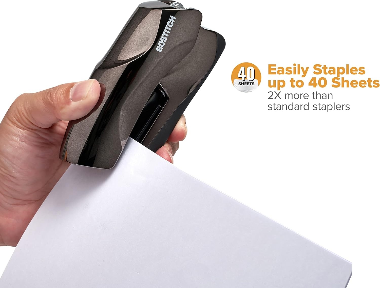image:imageBostitch Office Heavy Duty Stapler 40 Sheet Capacity No Jam Half Strip Fits into the Palm of Your Hand For Classroom Office or Desk Black 3PackBlack Chrome