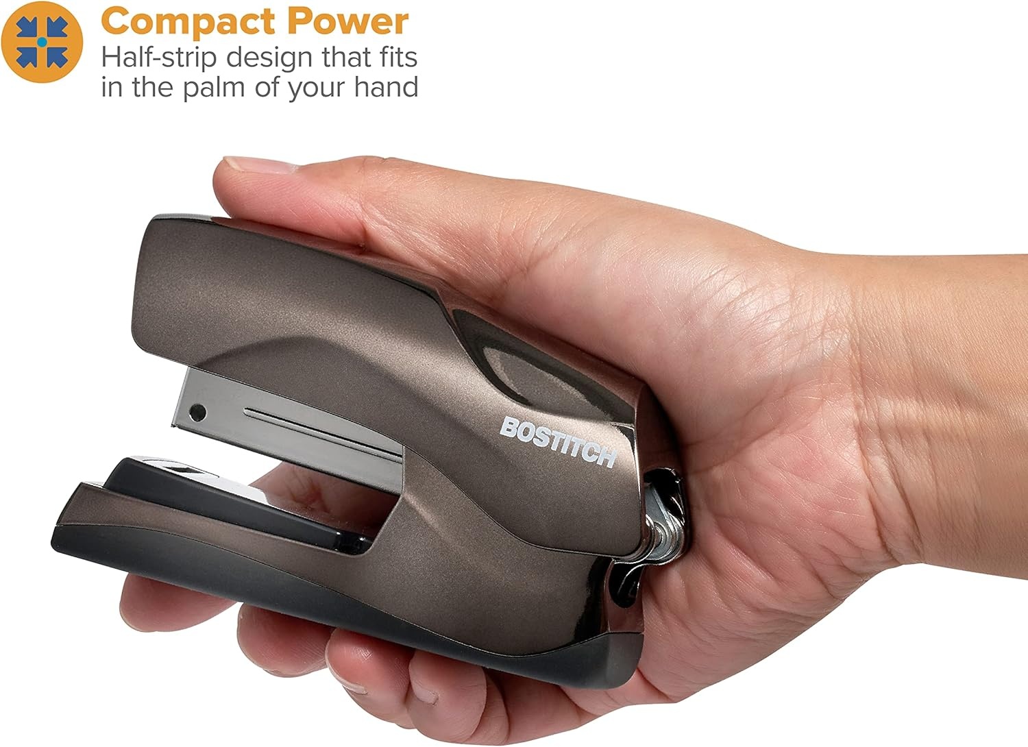 image:imageBostitch Office Heavy Duty Stapler 40 Sheet Capacity No Jam Half Strip Fits into the Palm of Your Hand For Classroom Office or Desk Black 3PackBlack Chrome