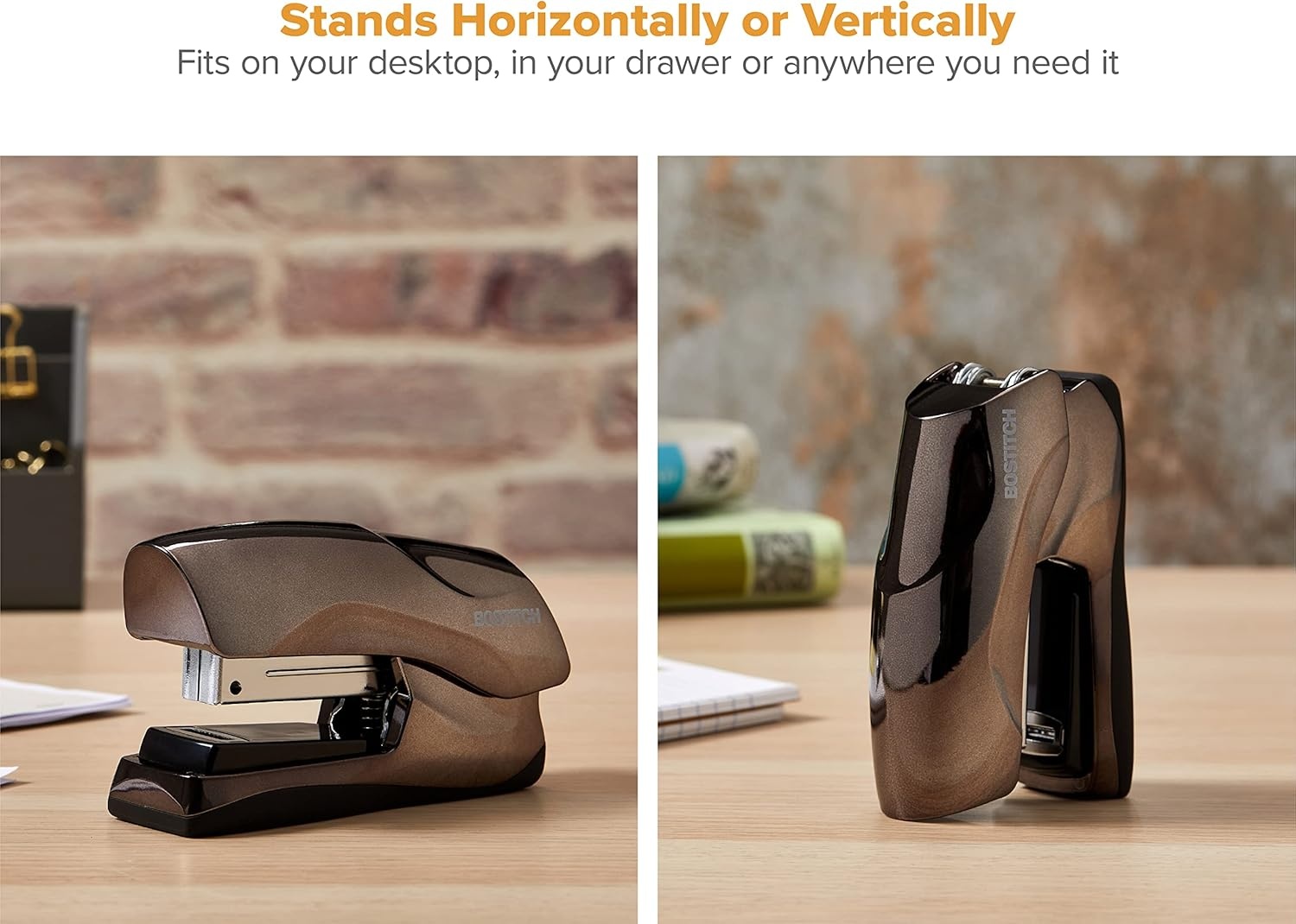 image:imageBostitch Office Heavy Duty Stapler 40 Sheet Capacity No Jam Half Strip Fits into the Palm of Your Hand For Classroom Office or Desk Black 3PackBlack Chrome