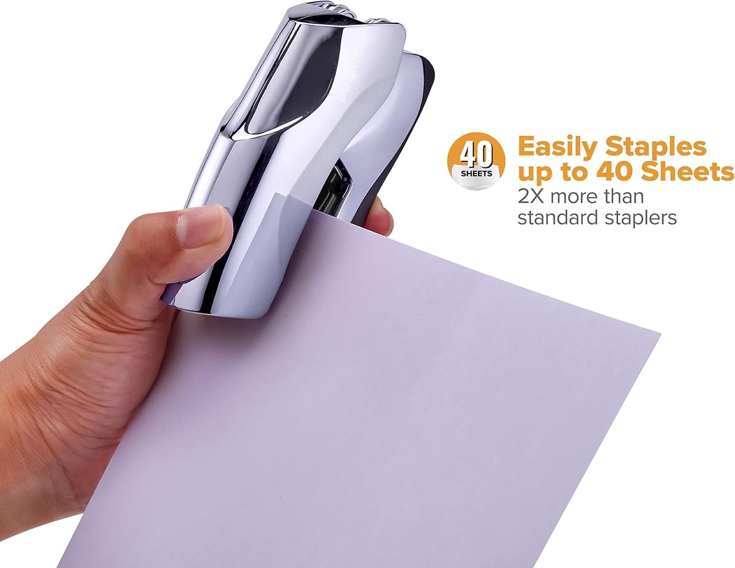 image:imageBostitch Office Heavy Duty Stapler 40 Sheet Capacity No Jam Half Strip Fits into the Palm of Your Hand For Classroom Office or Desk Black 3PackChrome