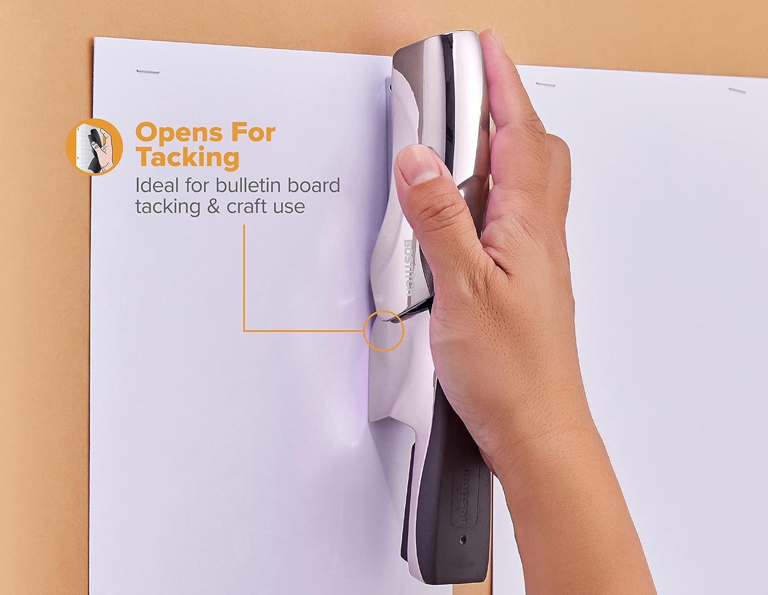 image:imageBostitch Office Heavy Duty Stapler 40 Sheet Capacity No Jam Half Strip Fits into the Palm of Your Hand For Classroom Office or Desk Black 3PackChrome