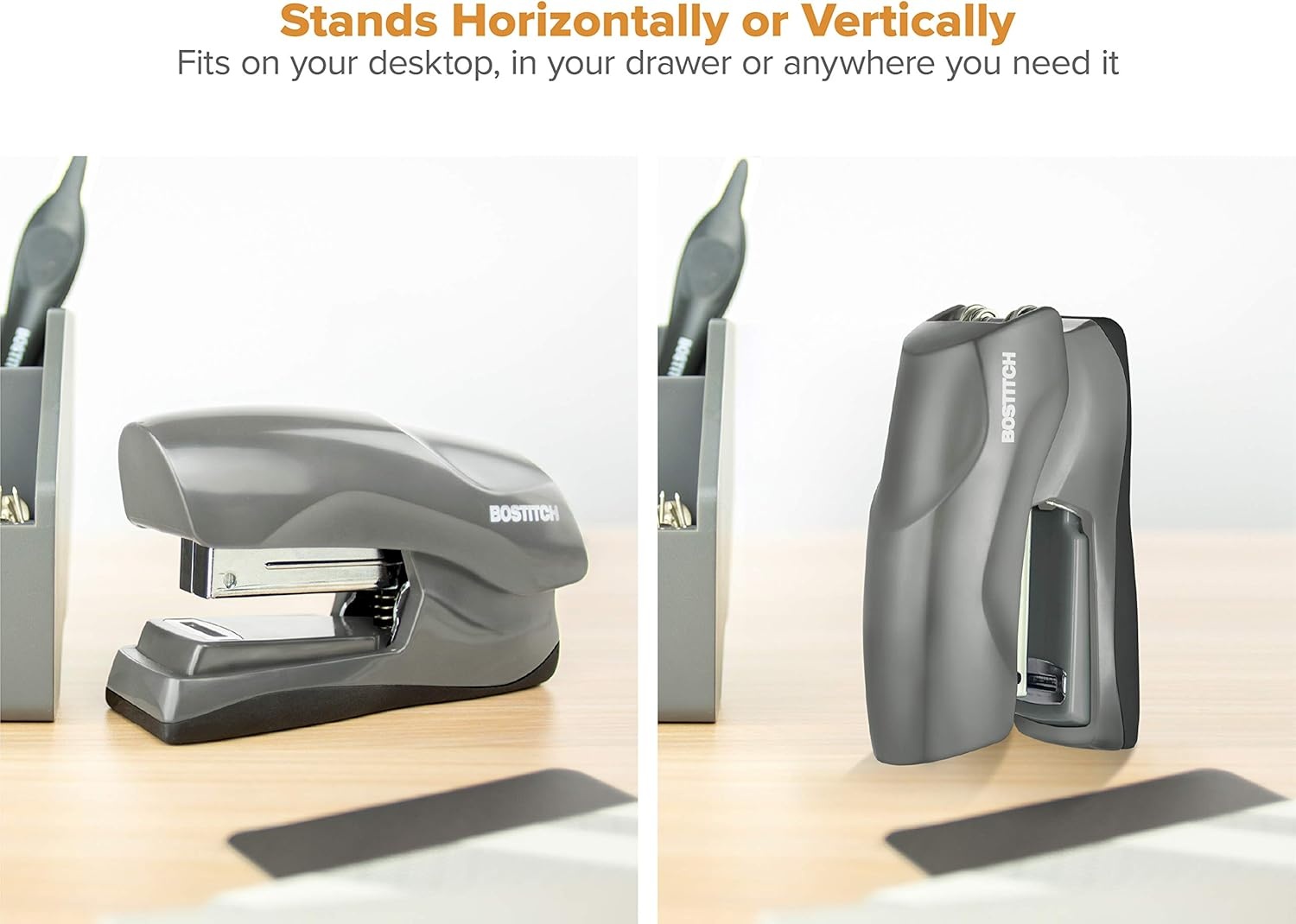 image:imageBostitch Office Heavy Duty Stapler 40 Sheet Capacity No Jam Half Strip Fits into the Palm of Your Hand For Classroom Office or Desk Black 3PackGray