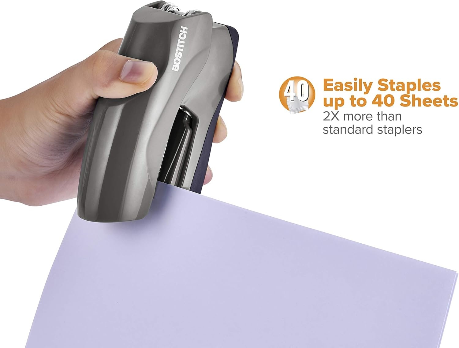 image:imageBostitch Office Heavy Duty Stapler 40 Sheet Capacity No Jam Half Strip Fits into the Palm of Your Hand For Classroom Office or Desk Black 3PackGray