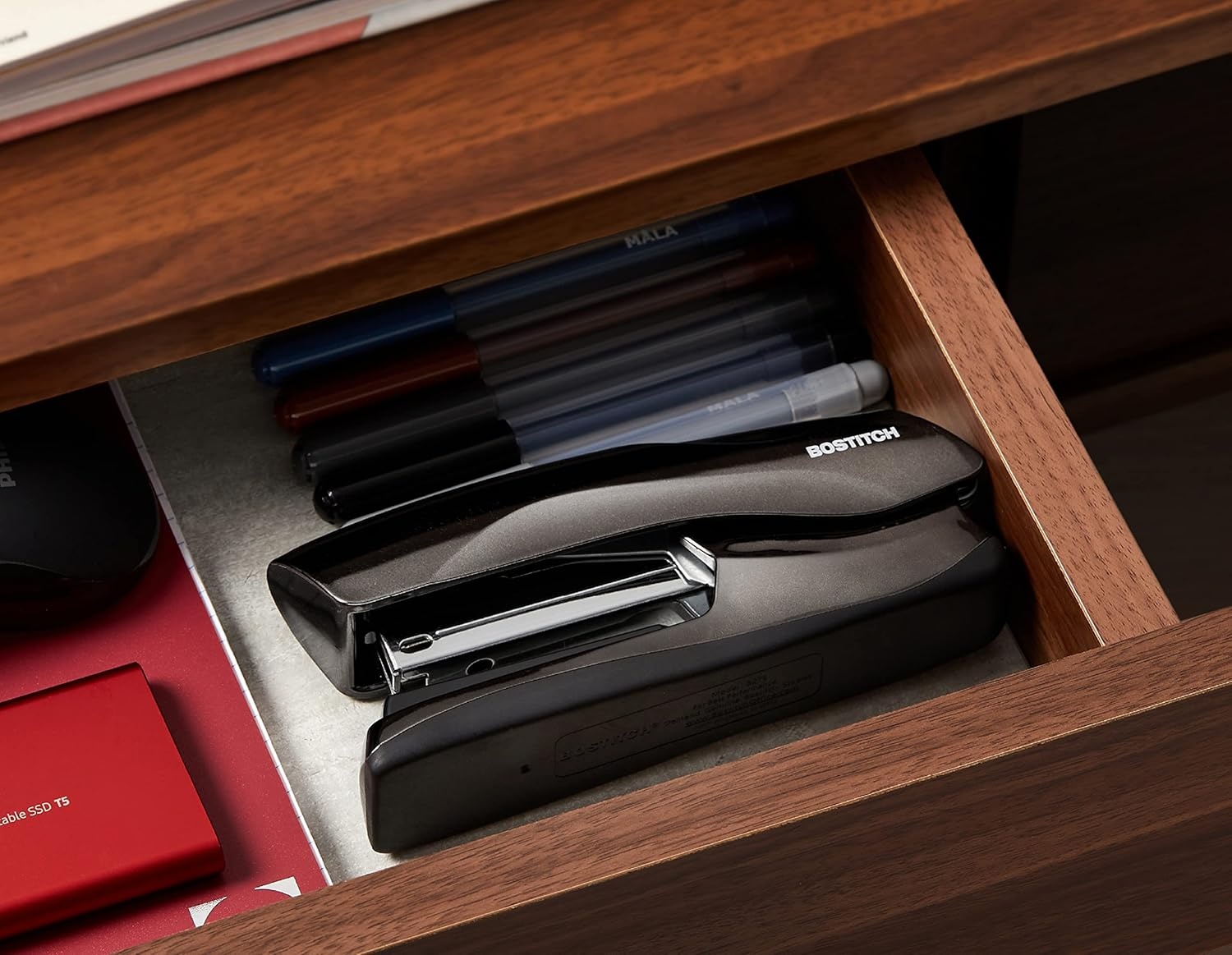 image:imageBostitch Office Heavy Duty Stapler 40 Sheet Capacity No Jam Half Strip Fits into the Palm of Your Hand For Classroom Office or Desk Black 3PackMetallic Black