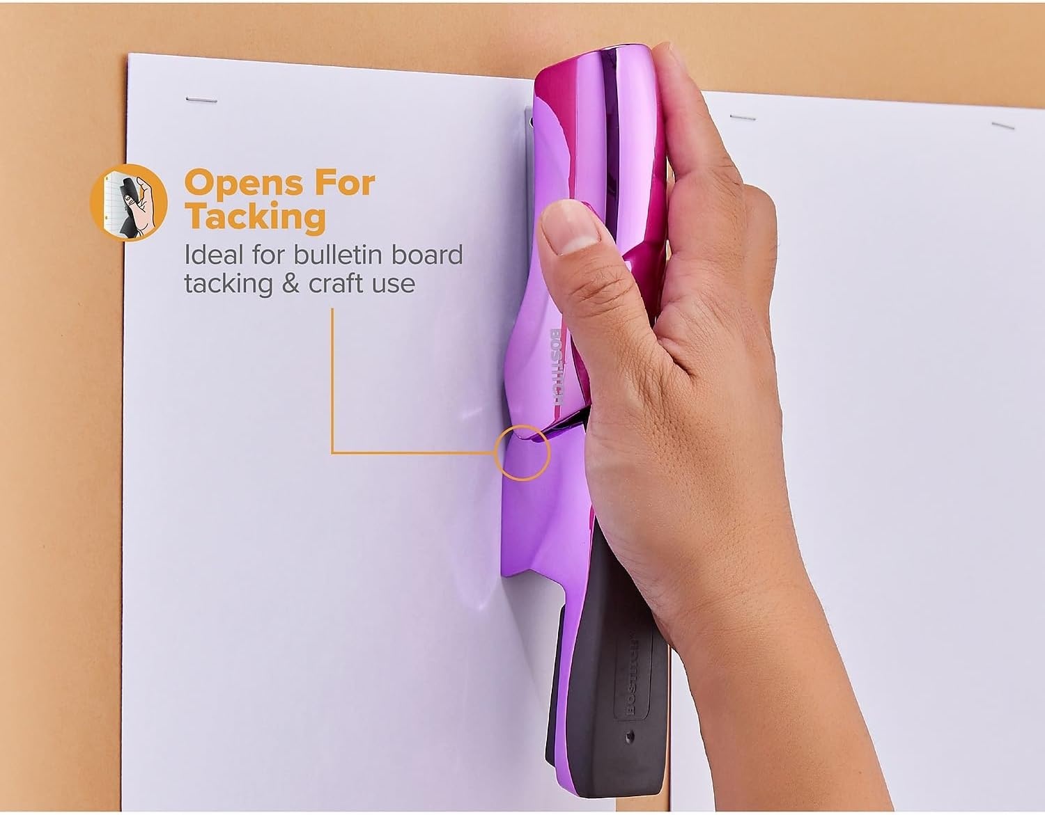 image:imageBostitch Office Heavy Duty Stapler 40 Sheet Capacity No Jam Half Strip Fits into the Palm of Your Hand For Classroom Office or Desk Black 3PackMetallic Purple