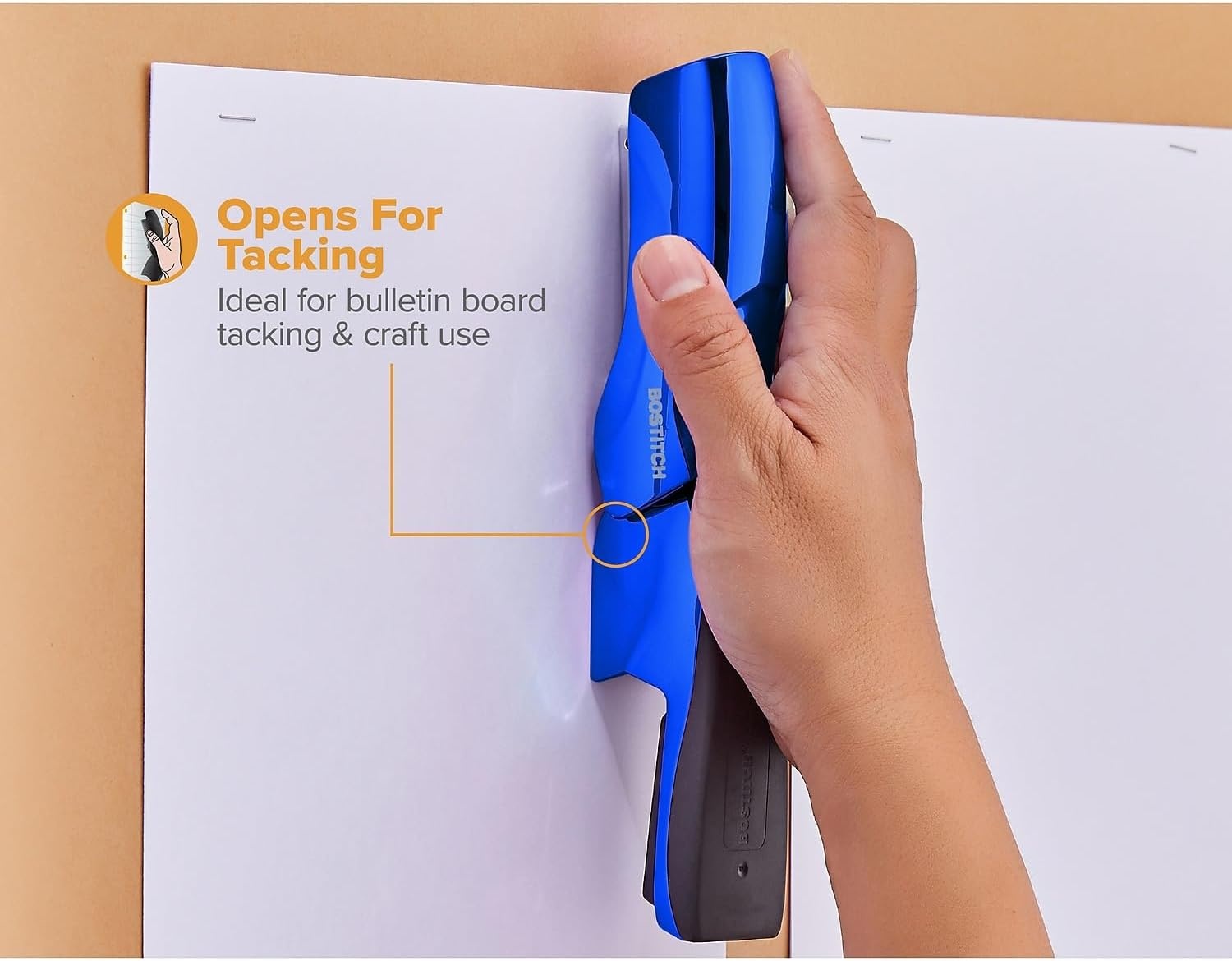 image:imageBostitch Office Heavy Duty Stapler 40 Sheet Capacity No Jam Half Strip Fits into the Palm of Your Hand For Classroom Office or Desk Black 3PackMetallic Blue