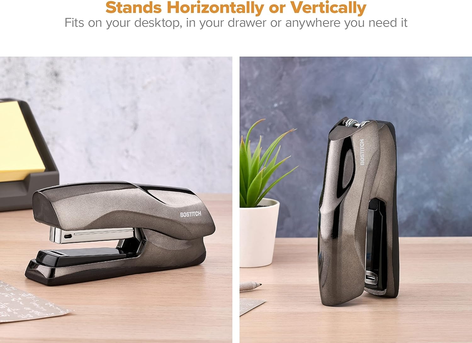 image:imageBostitch Office Heavy Duty Stapler 40 Sheet Capacity No Jam Half Strip Fits into the Palm of Your Hand For Classroom Office or Desk Black 3PackMetallic Black