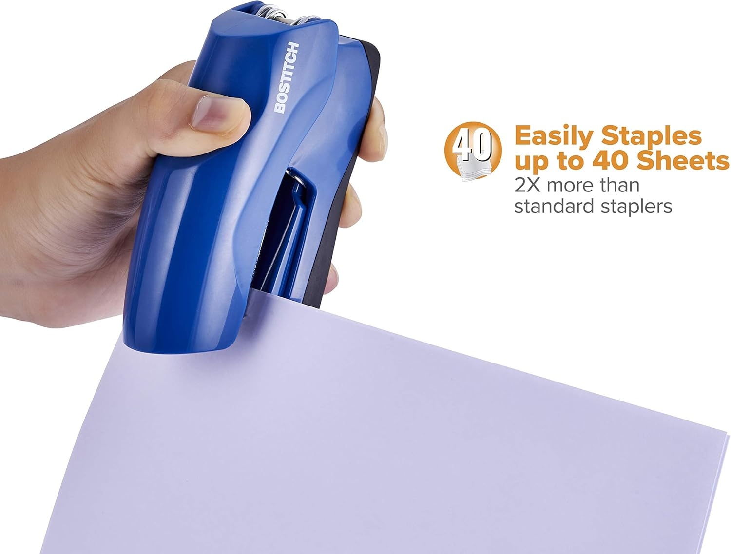 image:imageBostitch Office Heavy Duty Stapler 40 Sheet Capacity No Jam Half Strip Fits into the Palm of Your Hand For Classroom Office or Desk Black 3PackNavy Blue