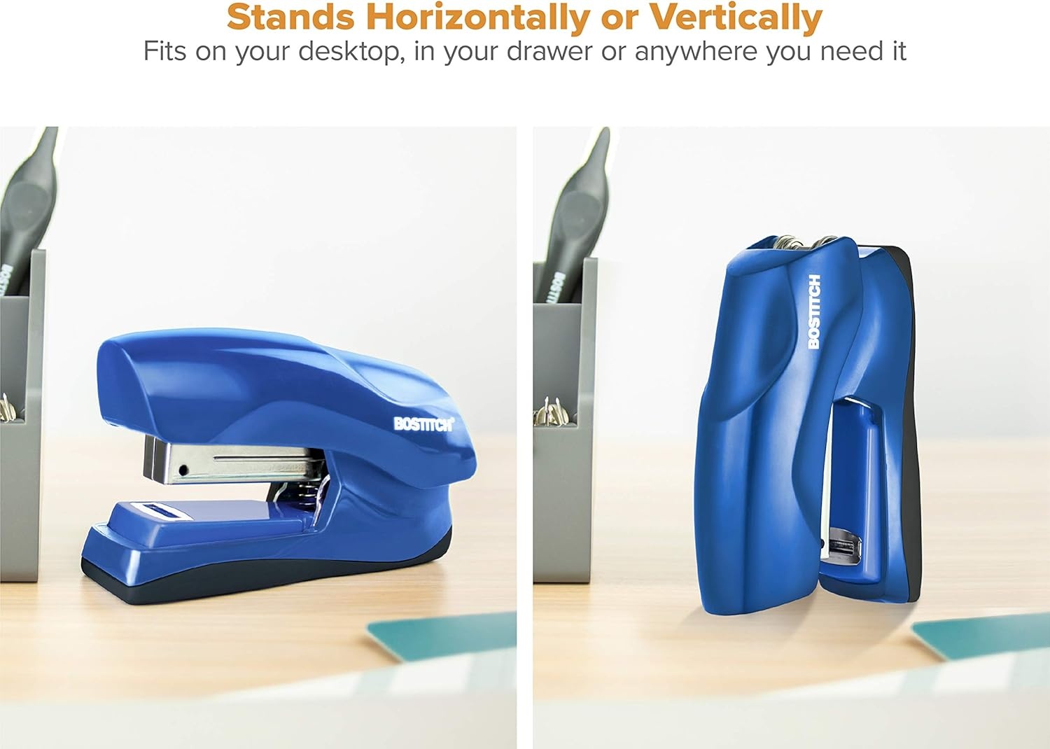 image:imageBostitch Office Heavy Duty Stapler 40 Sheet Capacity No Jam Half Strip Fits into the Palm of Your Hand For Classroom Office or Desk Black 3PackNavy Blue
