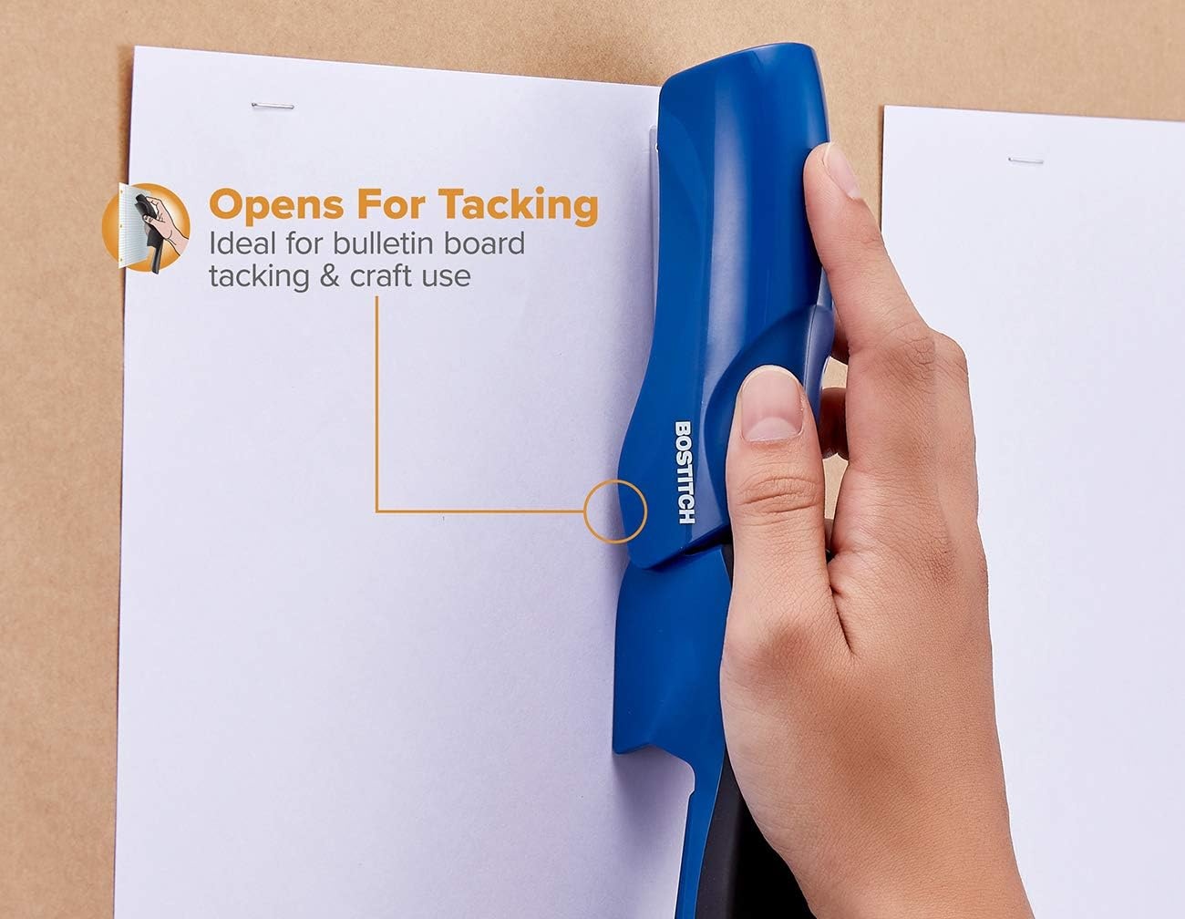 image:imageBostitch Office Heavy Duty Stapler 40 Sheet Capacity No Jam Half Strip Fits into the Palm of Your Hand For Classroom Office or Desk Black 3PackNavy Blue