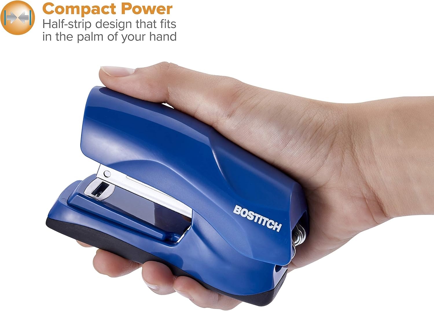 image:imageBostitch Office Heavy Duty Stapler 40 Sheet Capacity No Jam Half Strip Fits into the Palm of Your Hand For Classroom Office or Desk Black 3PackNavy Blue