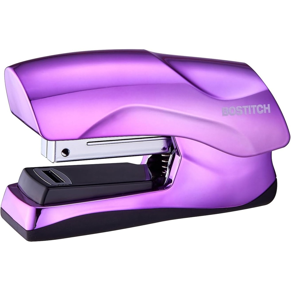 image:imageBostitch Office Heavy Duty Stapler 40 Sheet Capacity No Jam Half Strip Fits into the Palm of Your Hand For Classroom Office or Desk Black 3PackMetallic Purple