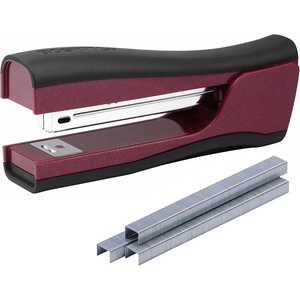 image:imageBostitch Office Dynamo 4 in 1 Standup Stapler Includes 420 Staples 20 Sheet Capacity Integrated Pencil Sharpener Staple Remover amp Staple Storage BlueMagenta