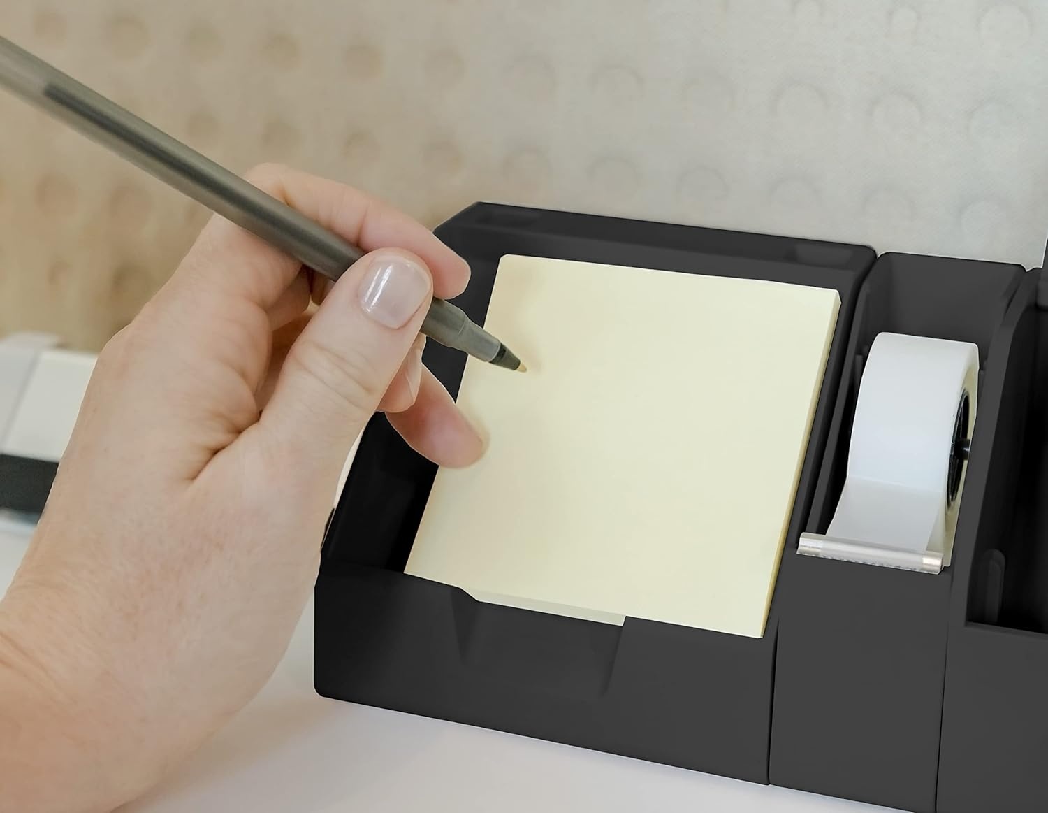 image:imageBostitch Office Sticky Note Holder Business Card Stand Includes Pen Holders GrayBlack