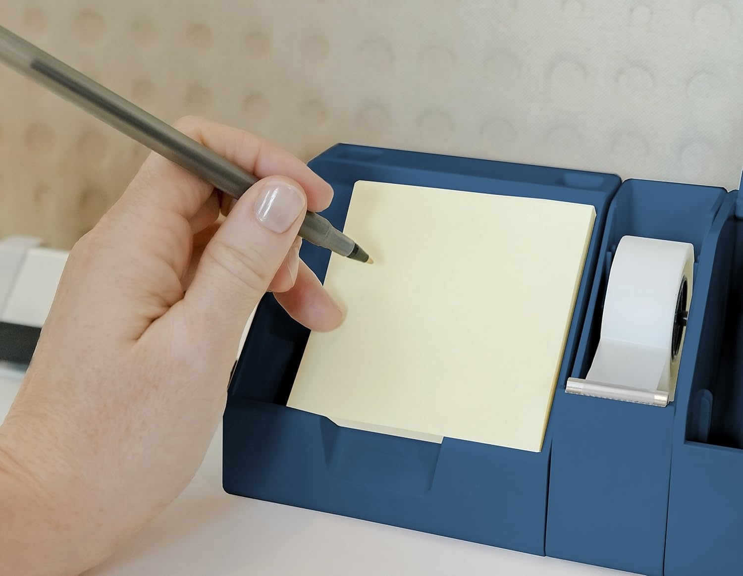 image:imageBostitch Office Sticky Note Holder Business Card Stand Includes Pen Holders GrayBlue