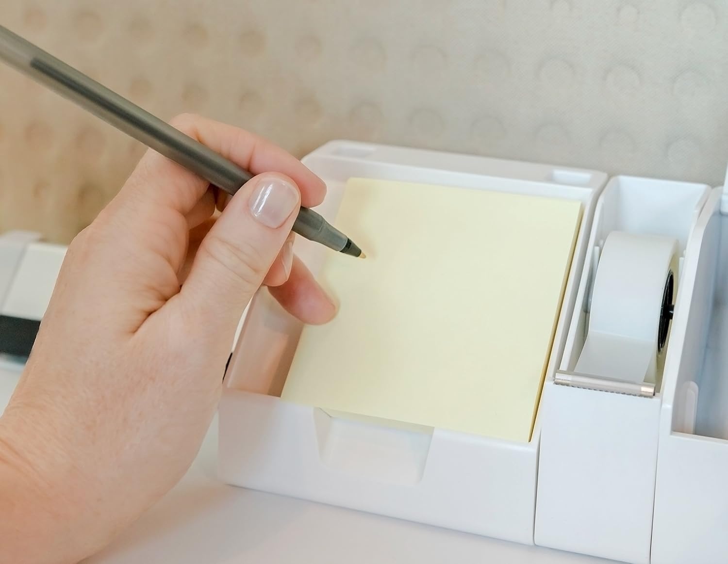 image:imageBostitch Office Sticky Note Holder Business Card Stand Includes Pen Holders GrayWhite